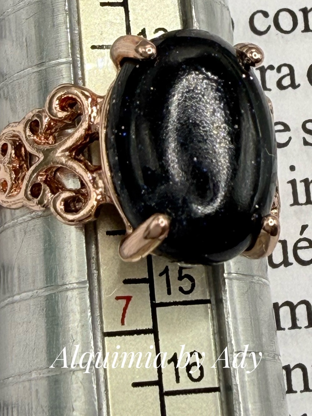 Rose Gold Midnight blue Goldstone Oval Ring
